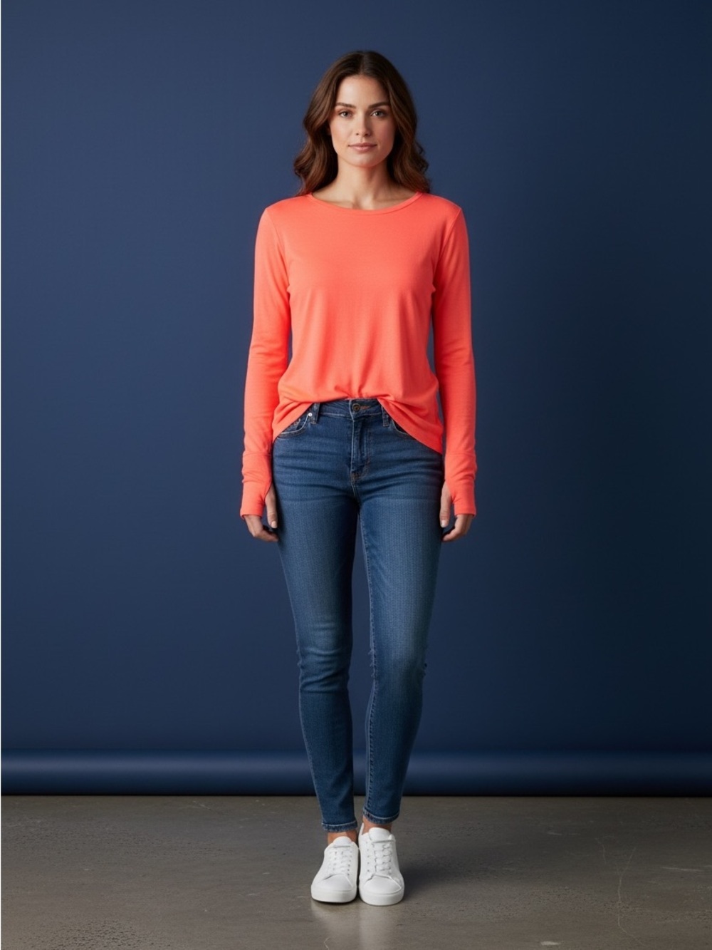 GAP Coral Long Sleeve Crewneck Top